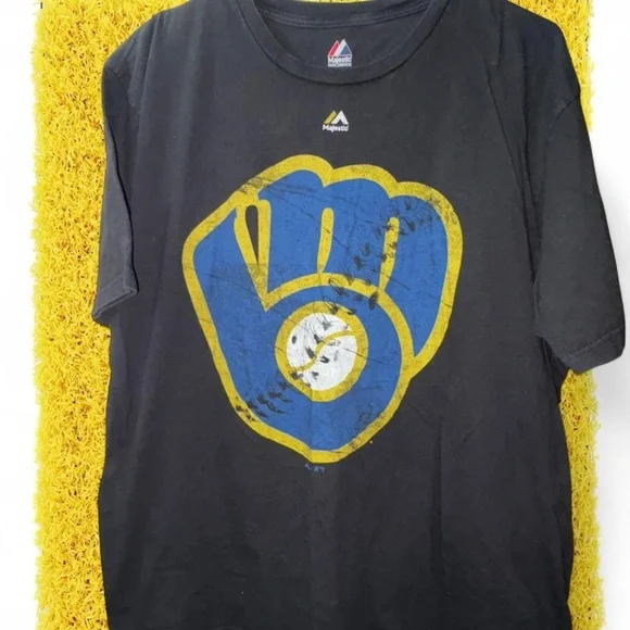 Majestic Black Logo Tee with Red & Blue Accent - Picture 1 of 3